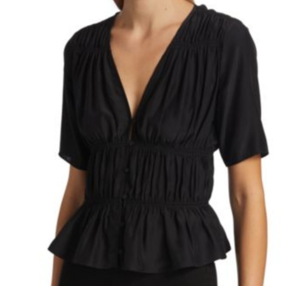 NWOT FRAME Julianne Ruched Top in Noir- Women's size XL - Picture 2 of 9